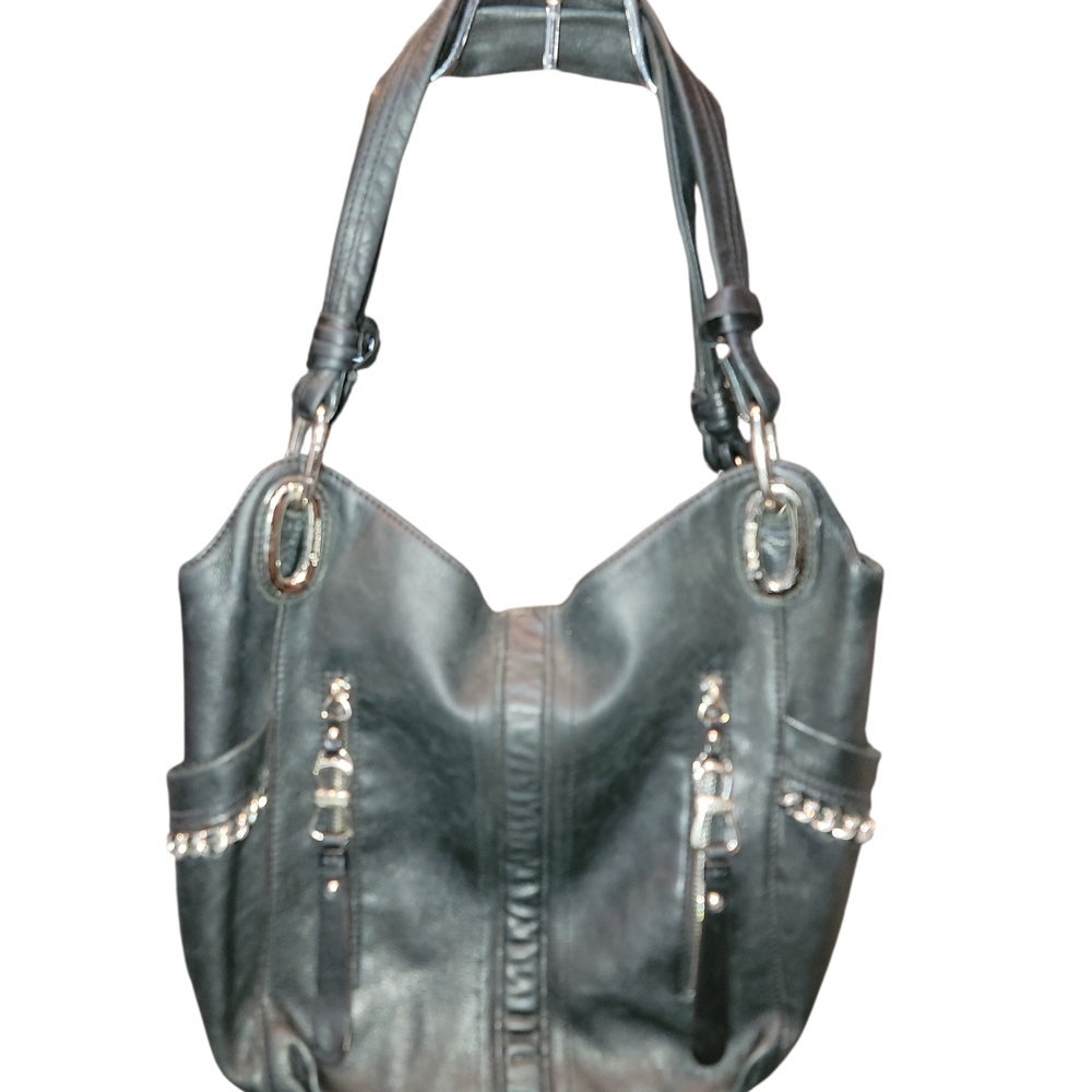 B. Makowsky Black Leather Shoulder Bag